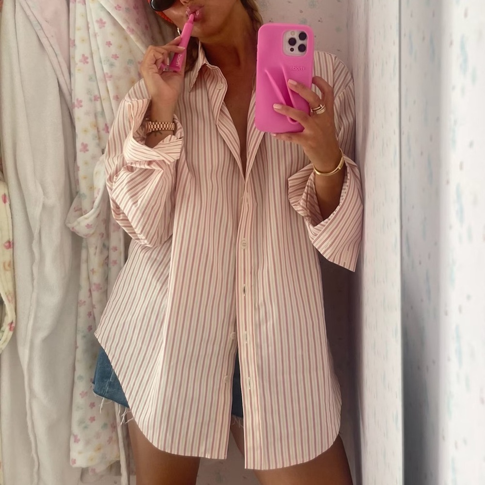 Djerf avenue poplin classic shirt pink stripe